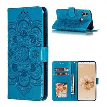 Intricate Embossing Datura Solar Leather Wallet Case for Xiaomi Mi A2 (Mi 6X) - Blue