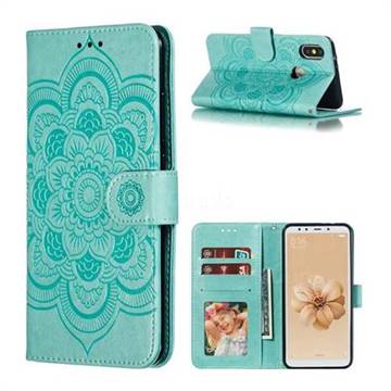 Intricate Embossing Datura Solar Leather Wallet Case for Xiaomi Mi A2 (Mi 6X) - Green