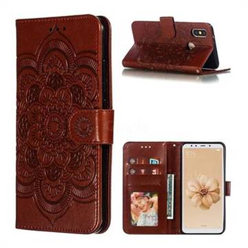 Intricate Embossing Datura Solar Leather Wallet Case for Xiaomi Mi A2 (Mi 6X) - Brown