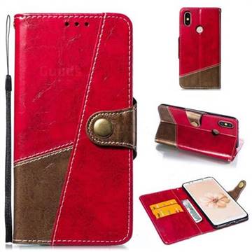 Retro Magnetic Stitching Wallet Flip Cover for Xiaomi Mi A2 (Mi 6X) - Rose Red