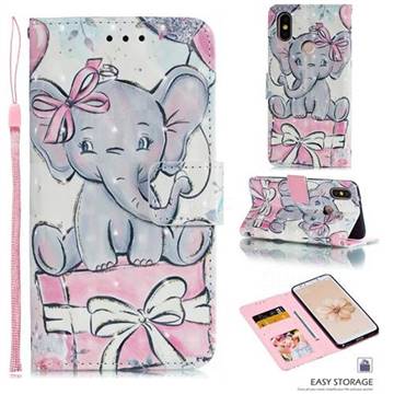 Bow Elephant 3D Painted Leather Phone Wallet Case for Xiaomi Mi A2 (Mi 6X)