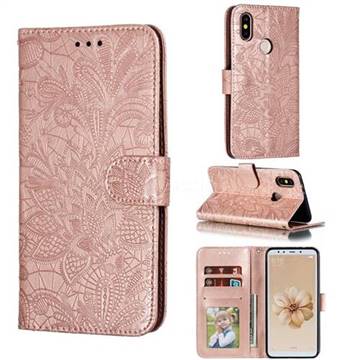 Intricate Embossing Lace Jasmine Flower Leather Wallet Case for Xiaomi Mi A2 (Mi 6X) - Rose Gold