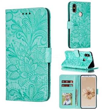 Intricate Embossing Lace Jasmine Flower Leather Wallet Case for Xiaomi Mi A2 (Mi 6X) - Green