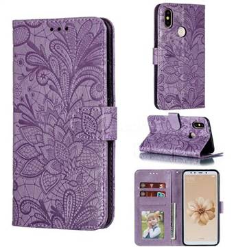 Intricate Embossing Lace Jasmine Flower Leather Wallet Case for Xiaomi Mi A2 (Mi 6X) - Purple