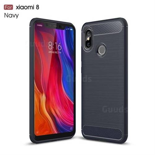 Luxury Carbon Fiber Brushed Wire Drawing Silicone TPU Back Cover for Xiaomi Mi 8 - Navy