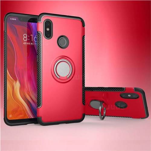 Armor Anti Drop Carbon PC + Silicon Invisible Ring Holder Phone Case for Xiaomi Mi 8 - Red