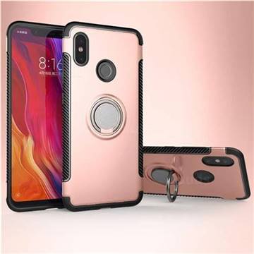 Armor Anti Drop Carbon PC + Silicon Invisible Ring Holder Phone Case for Xiaomi Mi 8 - Rose Gold