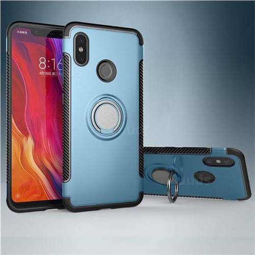 Armor Anti Drop Carbon PC + Silicon Invisible Ring Holder Phone Case for Xiaomi Mi 8 - Navy
