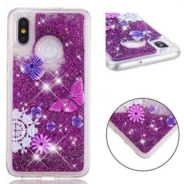 Purple Flower Butterfly Dynamic Liquid Glitter Quicksand Soft TPU Case for Xiaomi Mi 8