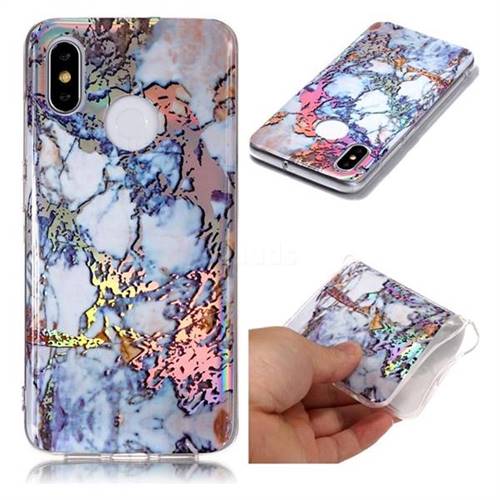 Gold Plating Marble Pattern Bright Color Laser Soft TPU Case for Xiaomi Mi 8