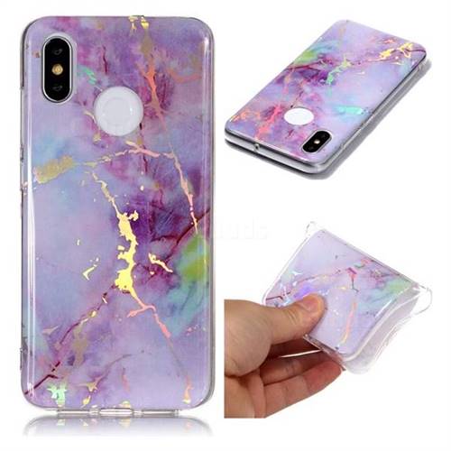 Pink Purple Marble Pattern Bright Color Laser Soft TPU Case for Xiaomi Mi 8