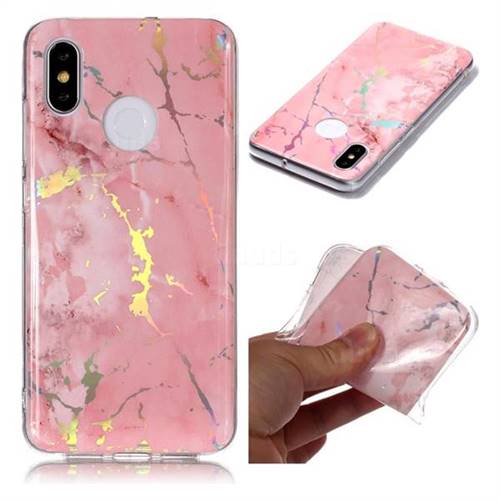 Powder Pink Marble Pattern Bright Color Laser Soft TPU Case for Xiaomi Mi 8