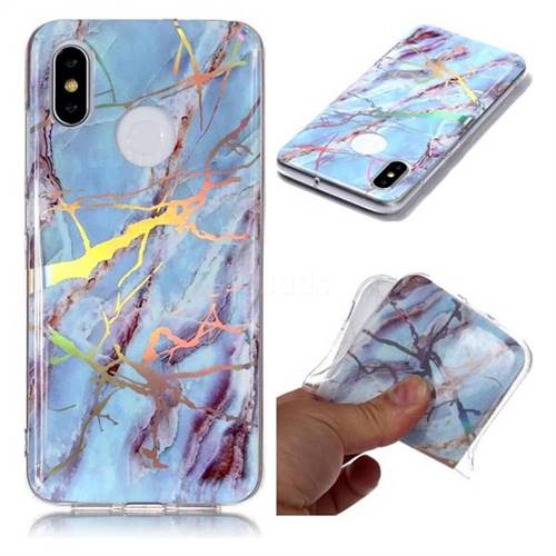 Light Blue Marble Pattern Bright Color Laser Soft TPU Case for Xiaomi Mi 8