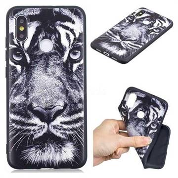 White Tiger 3D Embossed Relief Black TPU Cell Phone Back Cover for Xiaomi Mi 8