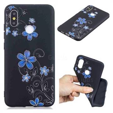 Little Blue Flowers 3D Embossed Relief Black TPU Cell Phone Back Cover for Xiaomi Mi 8