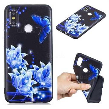 Blue Butterfly 3D Embossed Relief Black TPU Cell Phone Back Cover for Xiaomi Mi 8