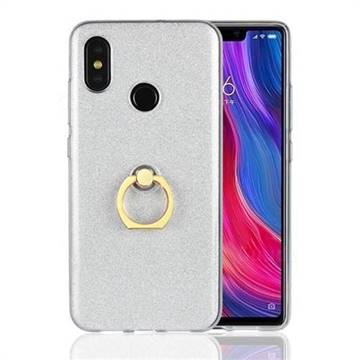 Luxury Soft TPU Glitter Back Ring Cover with 360 Rotate Finger Holder Buckle for Xiaomi Mi 8 - White