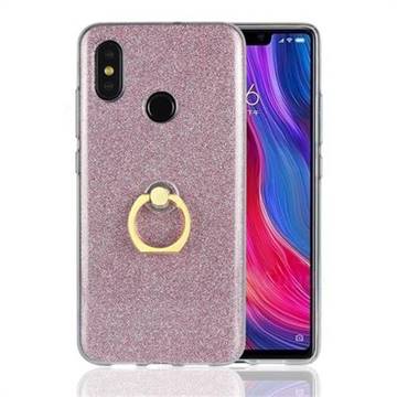Luxury Soft TPU Glitter Back Ring Cover with 360 Rotate Finger Holder Buckle for Xiaomi Mi 8 - Pink