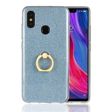 Luxury Soft TPU Glitter Back Ring Cover with 360 Rotate Finger Holder Buckle for Xiaomi Mi 8 - Blue