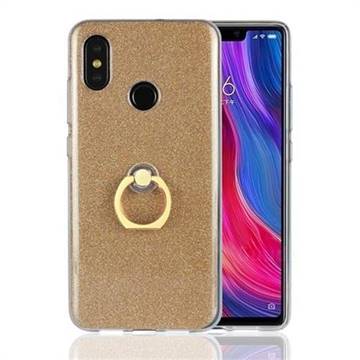 Luxury Soft TPU Glitter Back Ring Cover with 360 Rotate Finger Holder Buckle for Xiaomi Mi 8 - Golden