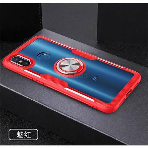 Acrylic Glass Carbon Invisible Ring Holder Phone Cover for Xiaomi Mi 8 - Charm Red