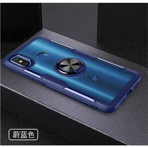 Acrylic Glass Carbon Invisible Ring Holder Phone Cover for Xiaomi Mi 8 - Azure