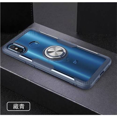 Acrylic Glass Carbon Invisible Ring Holder Phone Cover for Xiaomi Mi 8 - Navy