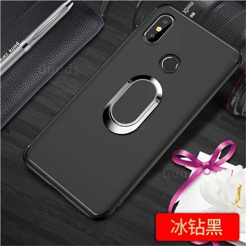 Anti-fall Invisible 360 Rotating Ring Grip Holder Kickstand Phone Cover for Xiaomi Mi 8 - Black