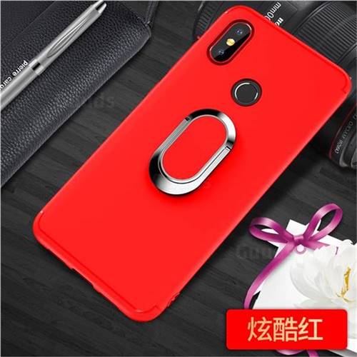 Anti-fall Invisible 360 Rotating Ring Grip Holder Kickstand Phone Cover for Xiaomi Mi 8 - Red