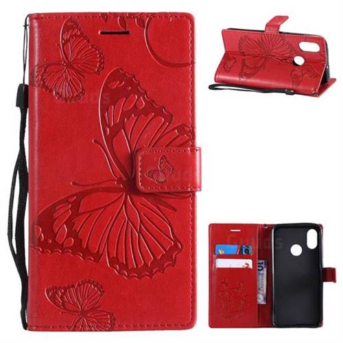 Embossing 3D Butterfly Leather Wallet Case for Xiaomi Mi 8 - Red