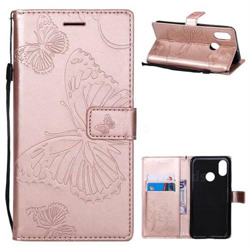 Embossing 3D Butterfly Leather Wallet Case for Xiaomi Mi 8 - Rose Gold
