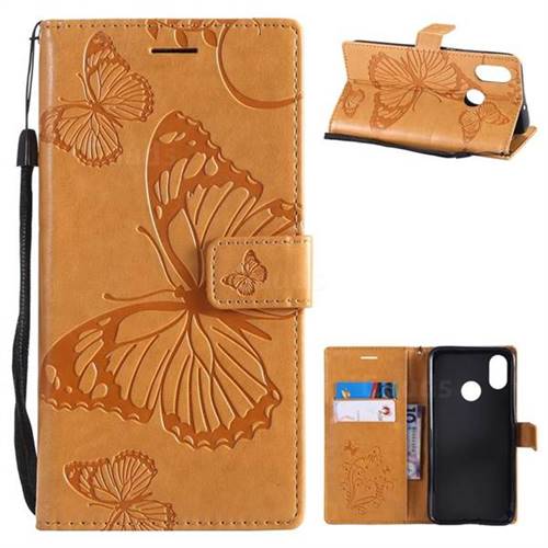 Embossing 3D Butterfly Leather Wallet Case for Xiaomi Mi 8 - Yellow