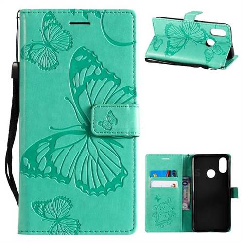 Embossing 3D Butterfly Leather Wallet Case for Xiaomi Mi 8 - Green