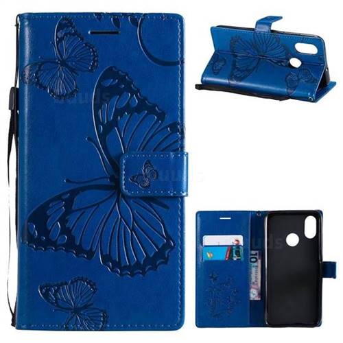 Embossing 3D Butterfly Leather Wallet Case for Xiaomi Mi 8 - Blue