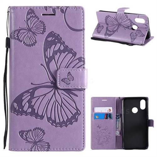 Embossing 3D Butterfly Leather Wallet Case for Xiaomi Mi 8 - Purple