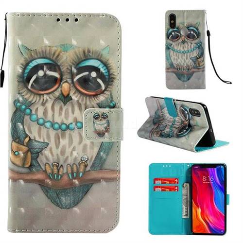 Sweet Gray Owl 3D Painted Leather Wallet Case for Xiaomi Mi 8