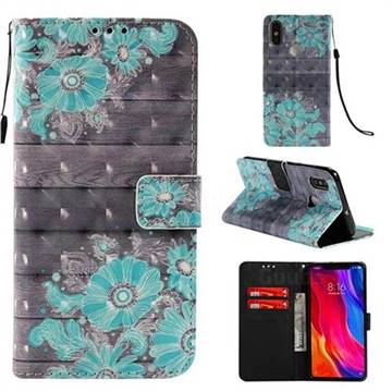 Blue Flower 3D Painted Leather Wallet Case for Xiaomi Mi 8