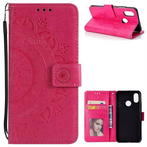 Intricate Embossing Datura Leather Wallet Case for Xiaomi Mi 8 - Rose Red