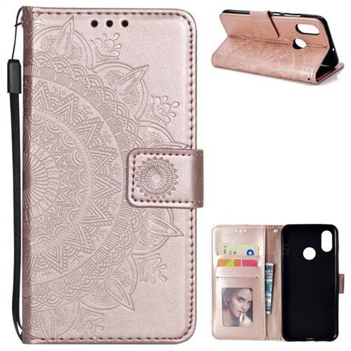 Intricate Embossing Datura Leather Wallet Case for Xiaomi Mi 8 - Rose Gold