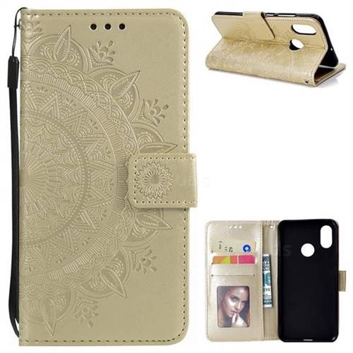 Intricate Embossing Datura Leather Wallet Case for Xiaomi Mi 8 - Golden