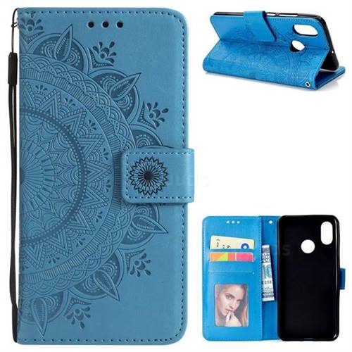 Intricate Embossing Datura Leather Wallet Case for Xiaomi Mi 8 - Blue