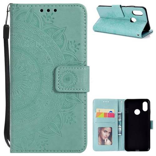 Intricate Embossing Datura Leather Wallet Case for Xiaomi Mi 8 - Mint Green