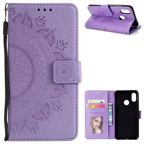 Intricate Embossing Datura Leather Wallet Case for Xiaomi Mi 8 - Purple