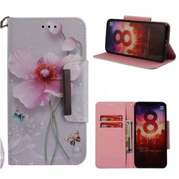 Pearl Flower Big Metal Buckle PU Leather Wallet Phone Case for Xiaomi Mi 8