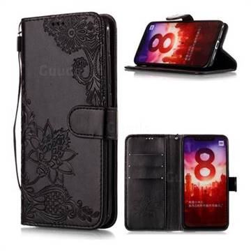 Intricate Embossing Lotus Mandala Flower Leather Wallet Case for Xiaomi Mi 8 - Black