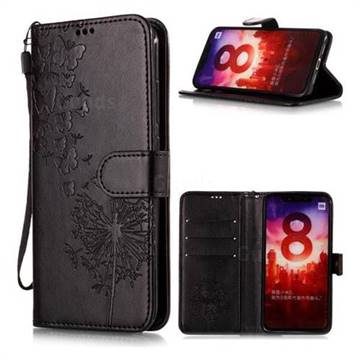 Intricate Embossing Dandelion Butterfly Leather Wallet Case for Xiaomi Mi 8 - Black