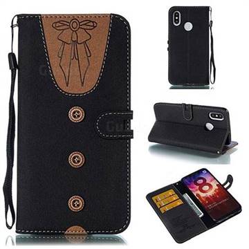Ladies Bow Clothes Pattern Leather Wallet Phone Case for Xiaomi Mi 8 - Black