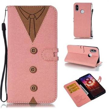 Mens Button Clothing Style Leather Wallet Phone Case for Xiaomi Mi 8 - Pink