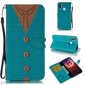 Mens Button Clothing Style Leather Wallet Phone Case for Xiaomi Mi 8 - Green