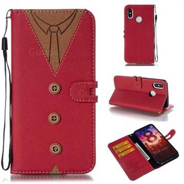 Mens Button Clothing Style Leather Wallet Phone Case for Xiaomi Mi 8 - Red